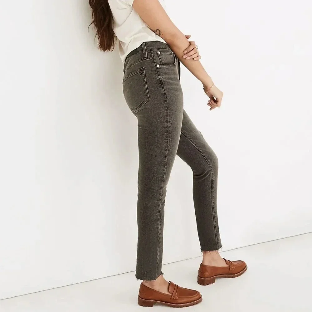 Madewell The Perfect Vintage Jean Gray Cosner Wash Knee-Rip Edition Size 24